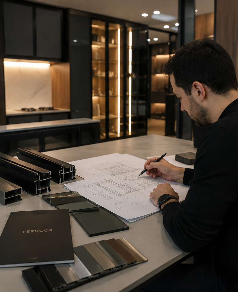 Profesional trabajando con perfiles y soluciones FERDOOR